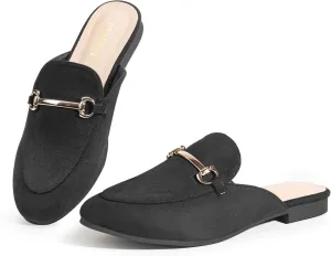 Mules for Woman Flats Comfortable Buckle Mules Round Toe Backless Loafers Womens Slip On Shoes Size 6-10