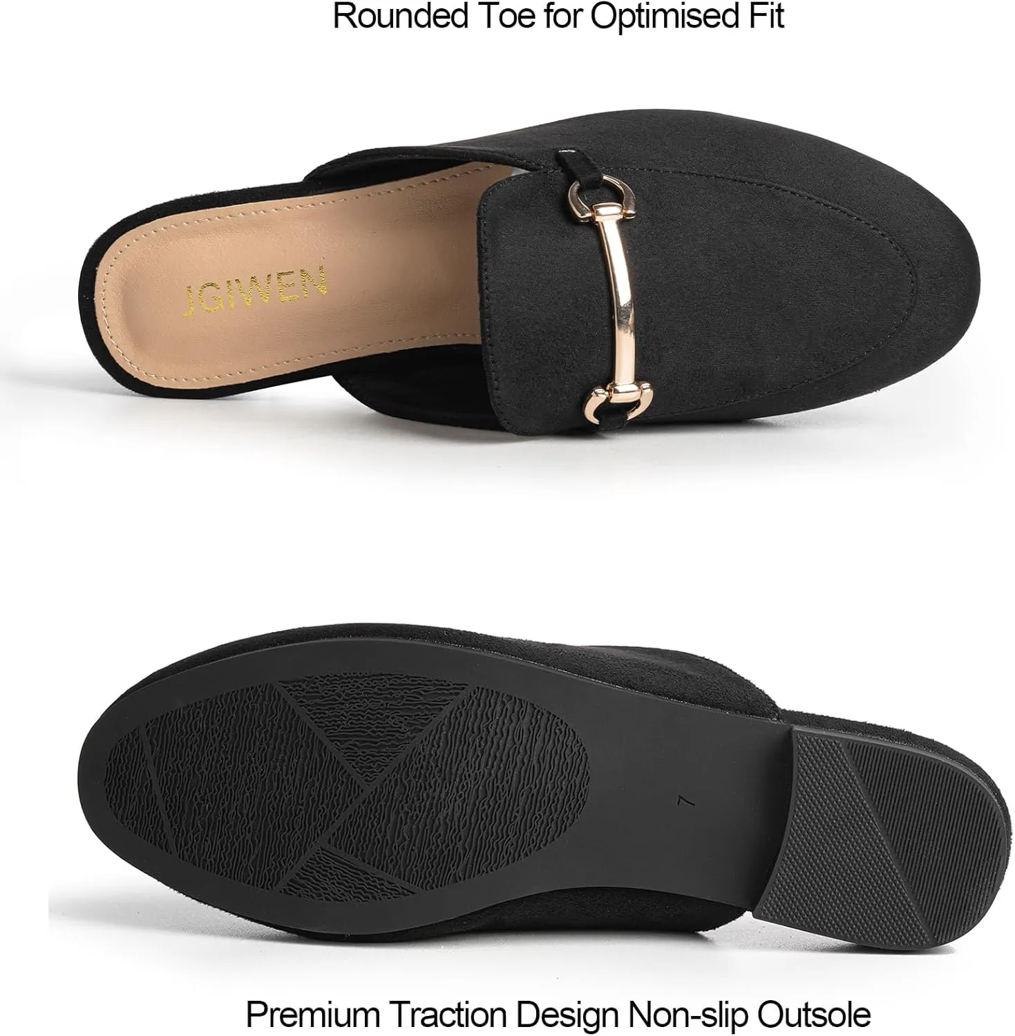 Mules for Woman Flats Comfortable Buckle Mules Round Toe Backless Loafers Womens Slip On Shoes Size 6-10