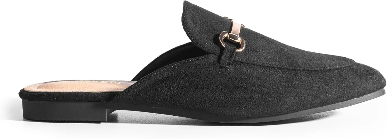 Mules for Woman Flats Comfortable Buckle Mules Round Toe Backless Loafers Womens Slip On Shoes Size 6-10