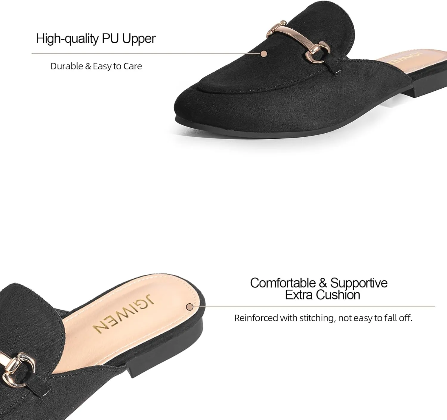 Mules for Woman Flats Comfortable Buckle Mules Round Toe Backless Loafers Womens Slip On Shoes Size 6-10