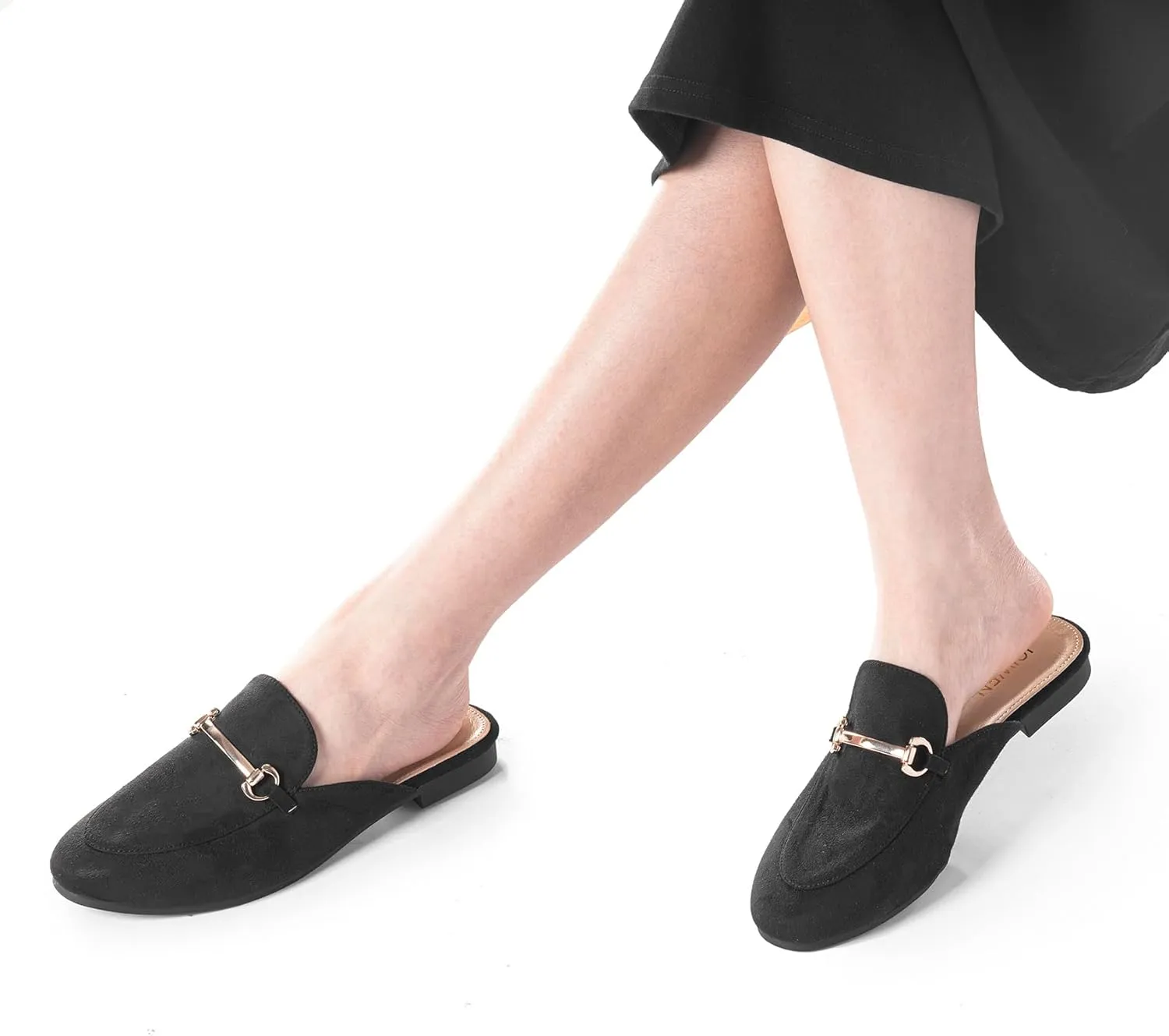Mules for Woman Flats Comfortable Buckle Mules Round Toe Backless Loafers Womens Slip On Shoes Size 6-10