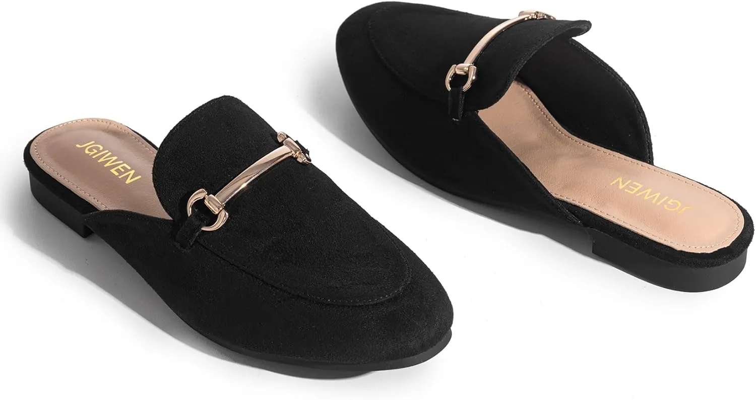 Mules for Woman Flats Comfortable Buckle Mules Round Toe Backless Loafers Womens Slip On Shoes Size 6-10