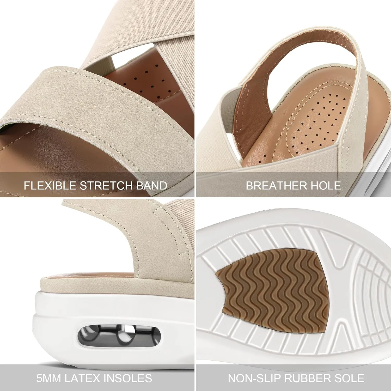 mysoft Women's Comfortable Walking Sandals Air Cushion Sport Slingback Elastic Band Platform Shoes