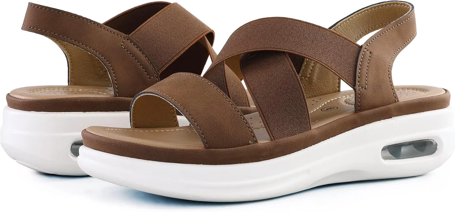 mysoft Women's Comfortable Walking Sandals Air Cushion Sport Slingback Elastic Band Platform Shoes