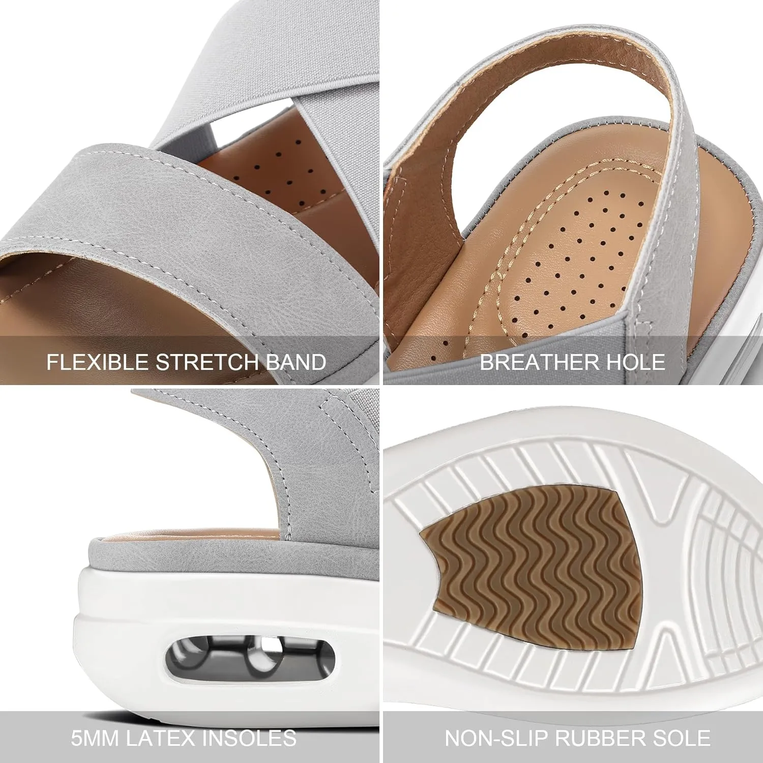 mysoft Women's Comfortable Walking Sandals Air Cushion Sport Slingback Elastic Band Platform Shoes