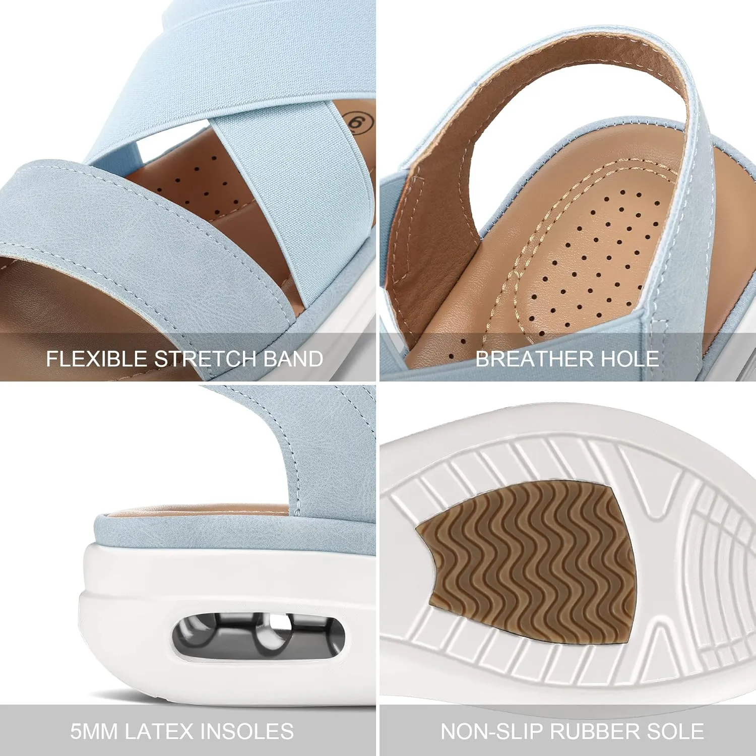 mysoft Women's Comfortable Walking Sandals Air Cushion Sport Slingback Elastic Band Platform Shoes
