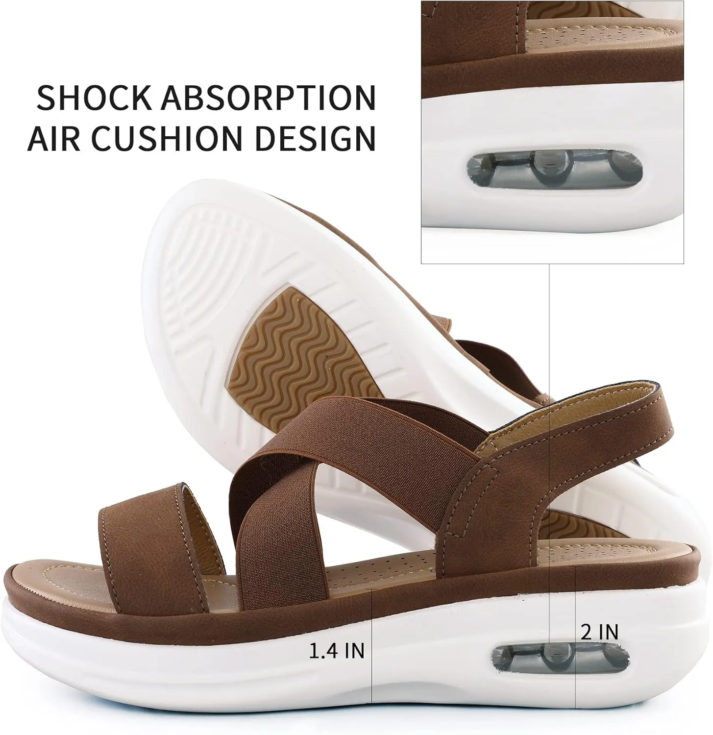 mysoft Women's Comfortable Walking Sandals Air Cushion Sport Slingback Elastic Band Platform Shoes