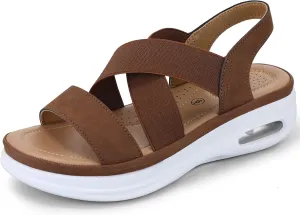 mysoft Women's Comfortable Walking Sandals Air Cushion Sport Slingback Elastic Band Platform Shoes
