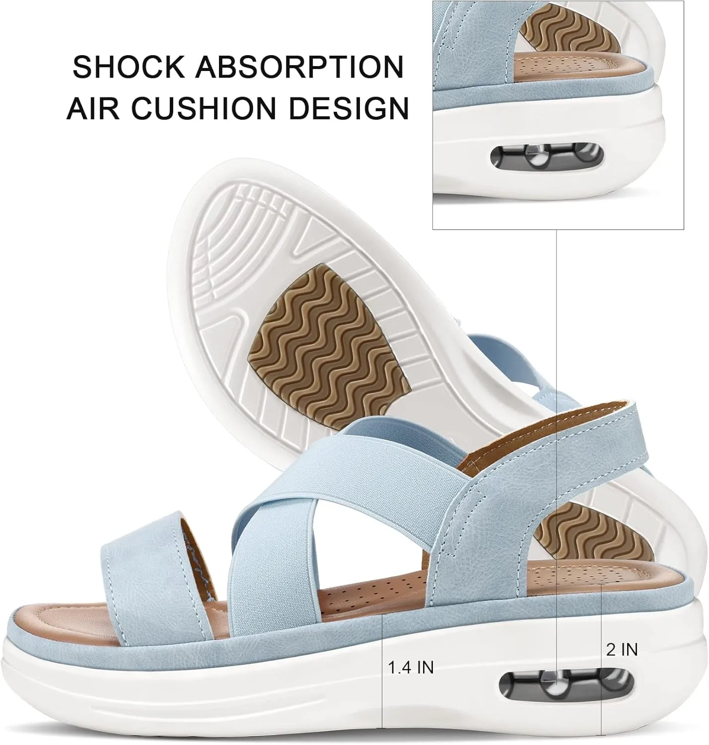 mysoft Women's Comfortable Walking Sandals Air Cushion Sport Slingback Elastic Band Platform Shoes