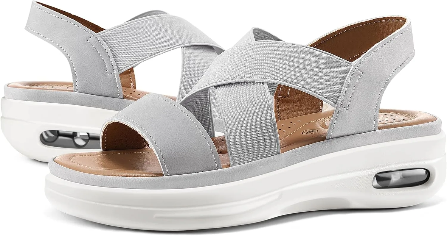 mysoft Women's Comfortable Walking Sandals Air Cushion Sport Slingback Elastic Band Platform Shoes