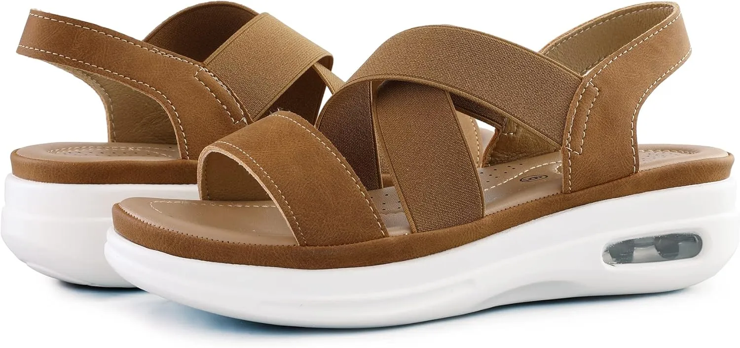 mysoft Women's Comfortable Walking Sandals Air Cushion Sport Slingback Elastic Band Platform Shoes