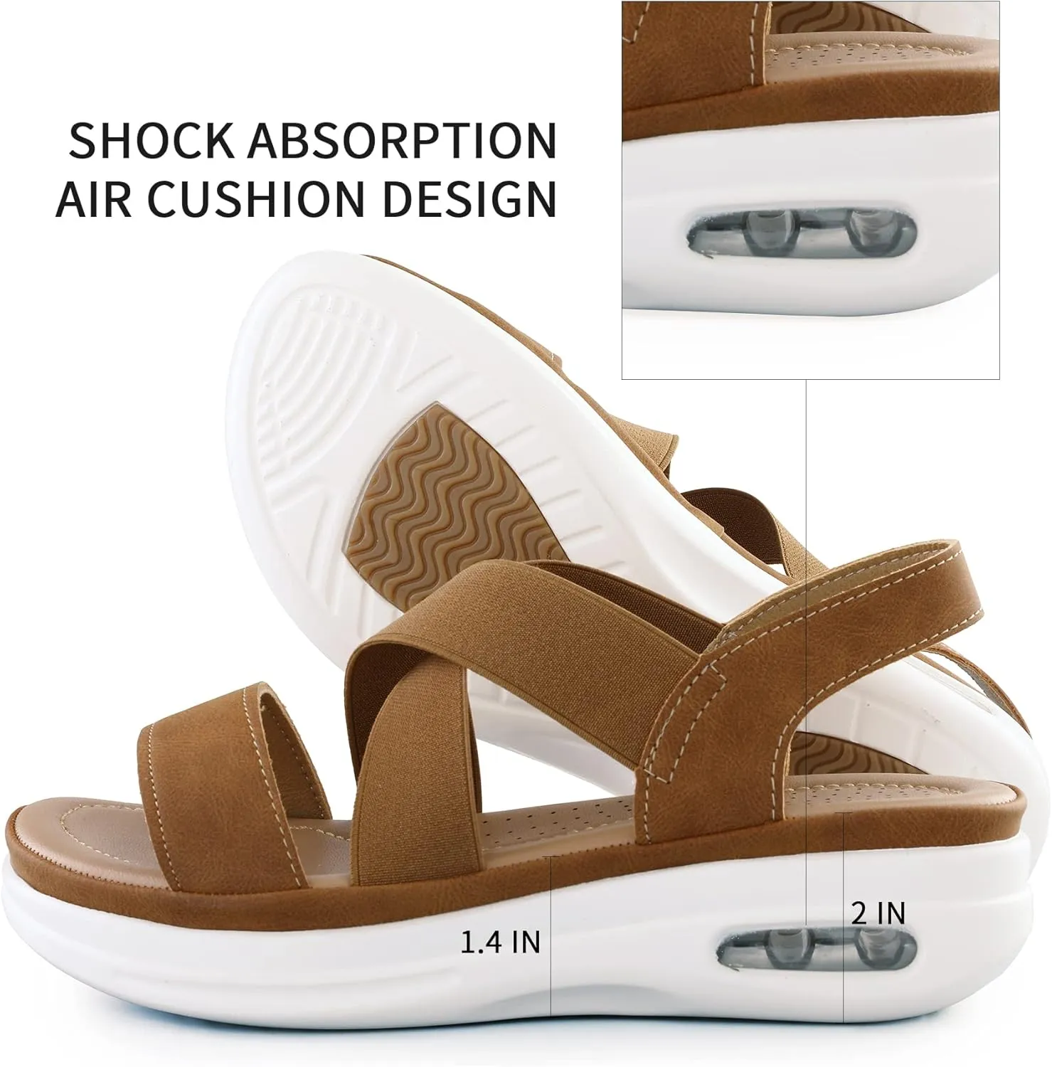 mysoft Women's Comfortable Walking Sandals Air Cushion Sport Slingback Elastic Band Platform Shoes
