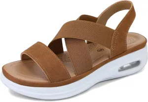 mysoft Women's Comfortable Walking Sandals Air Cushion Sport Slingback Elastic Band Platform Shoes