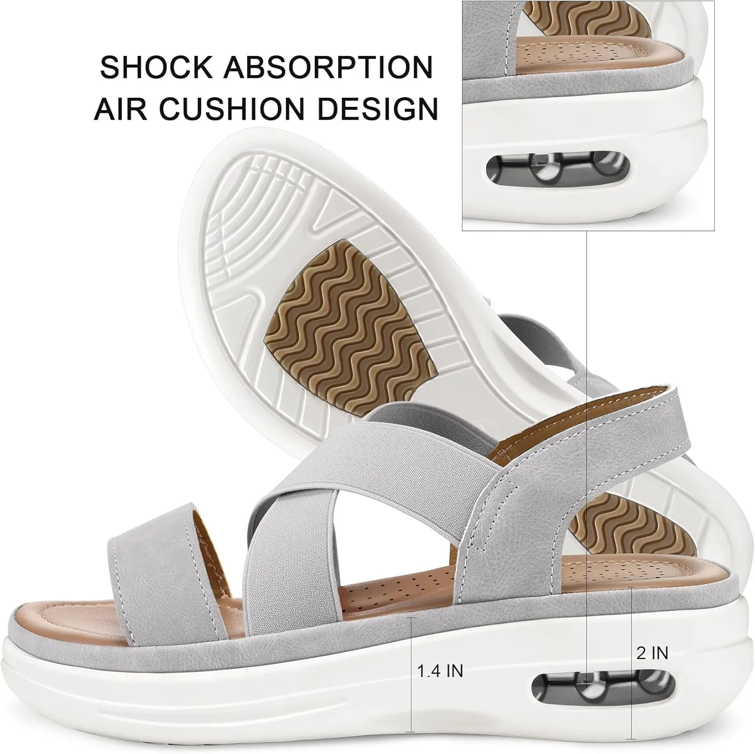 mysoft Women's Comfortable Walking Sandals Air Cushion Sport Slingback Elastic Band Platform Shoes