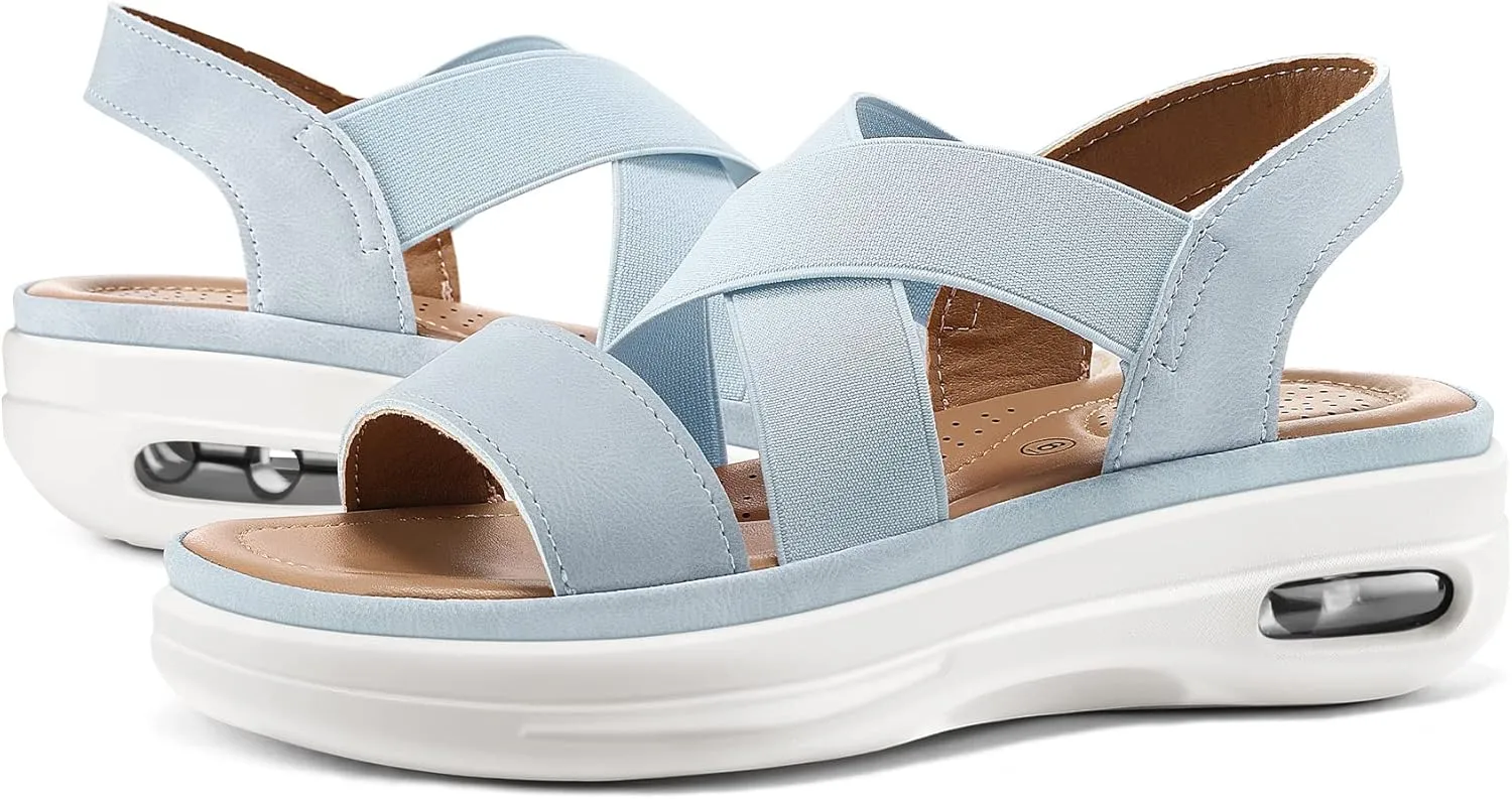 mysoft Women's Comfortable Walking Sandals Air Cushion Sport Slingback Elastic Band Platform Shoes