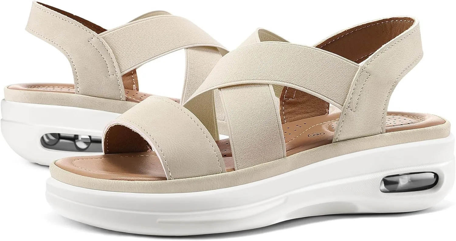 mysoft Women's Comfortable Walking Sandals Air Cushion Sport Slingback Elastic Band Platform Shoes