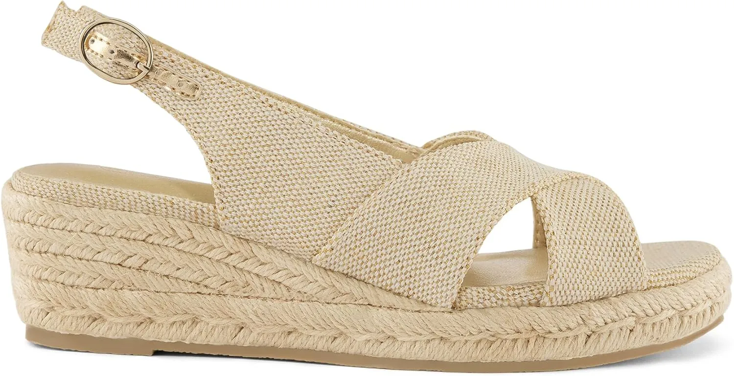mysoft Women's Espadrille Sandals Low Wedge Platform Open Toe Slingback Ankle Strap Criss Cross Slip On Summer Shoes