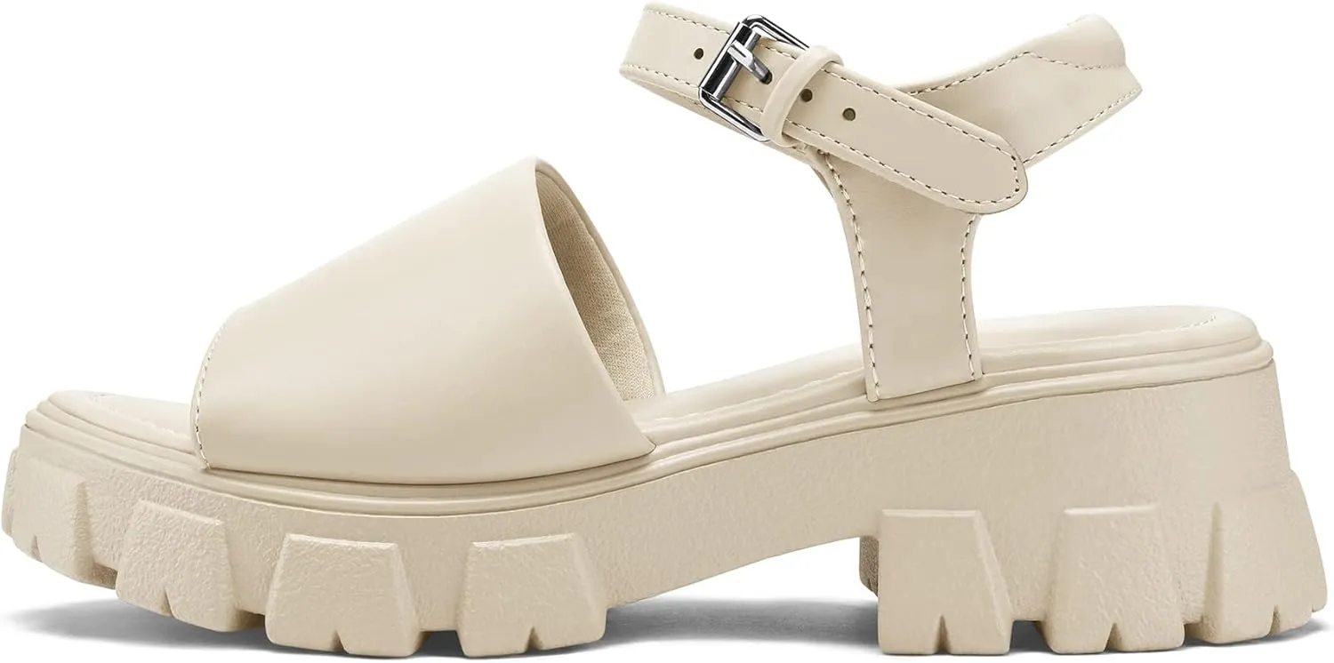mysoft Women's Platform Chunky Sandals Lug Sole Open Toe with Buckle Ankle Strap