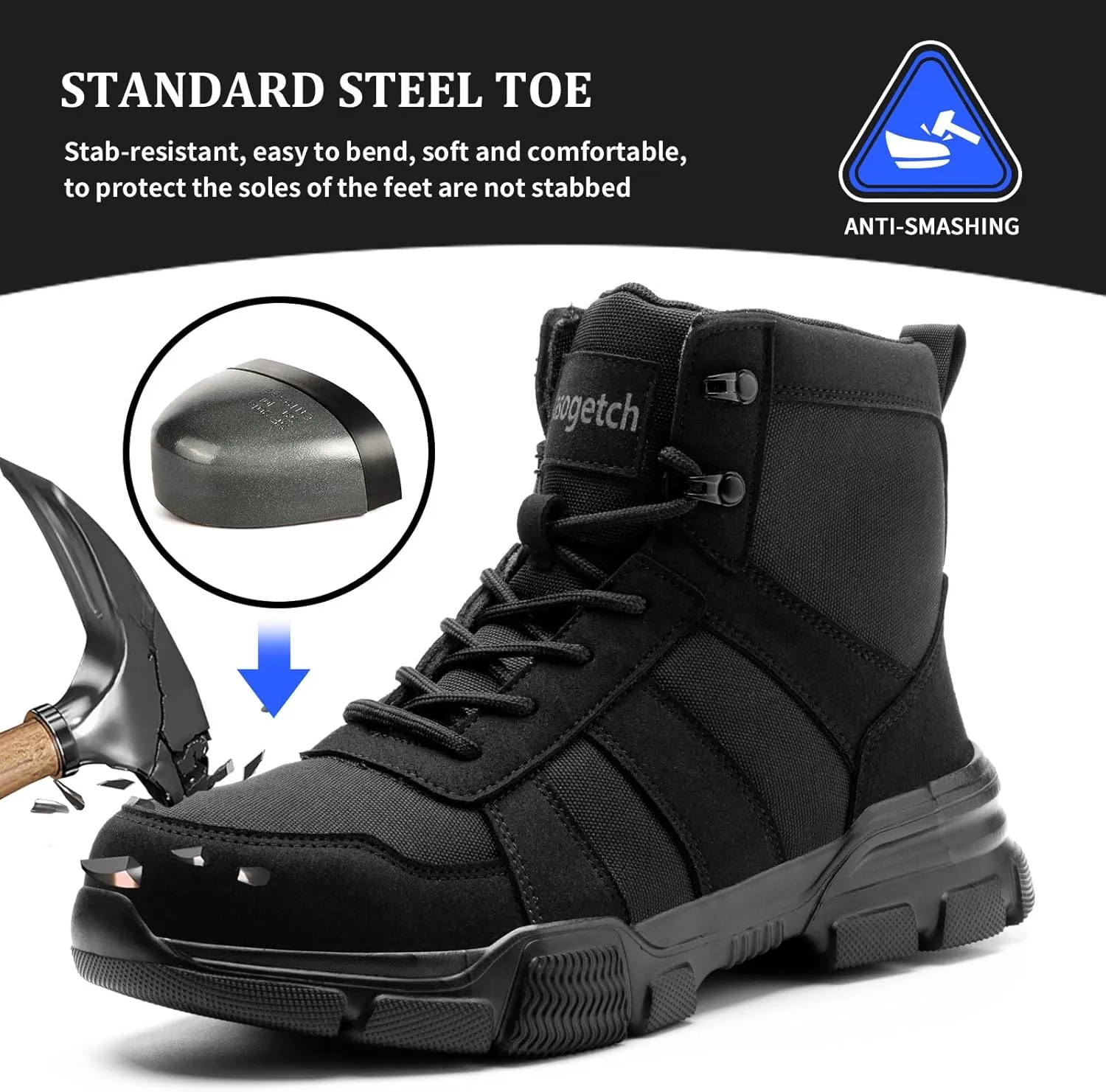 Nasogetch Mens Work Boots Steel Toe Boots for Men Women Comfortable Lightweight Indestructible Shoes Non-Slip Construction Boots Safety