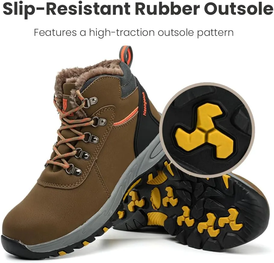 Nasogetch Steel Toe Boots for Men Women Work Boots Comfortable Lightweight Steel Toe Shoes Puncture Proof Non Slip Work Shoes Fleece-Lined
