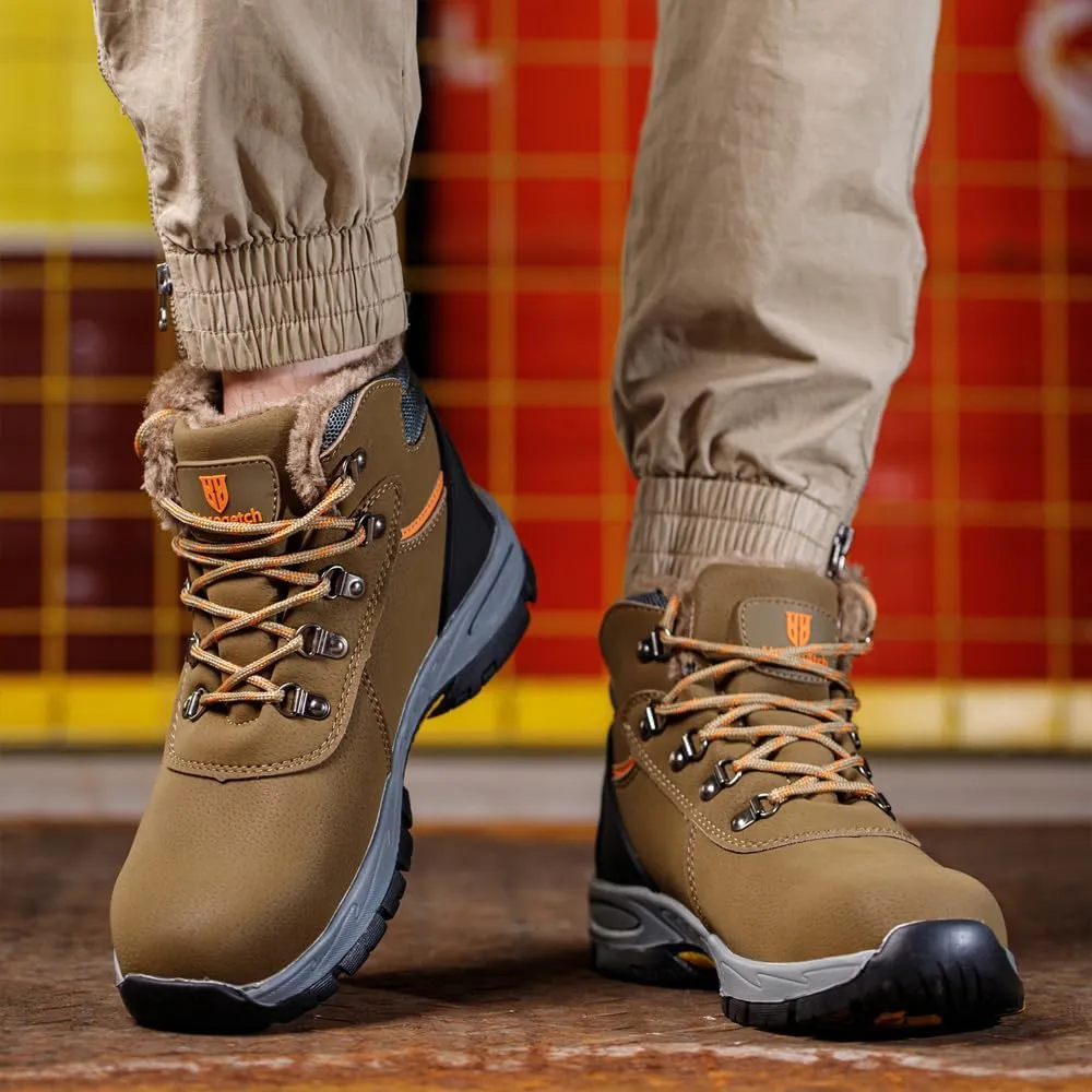 Nasogetch Steel Toe Boots for Men Women Work Boots Comfortable Lightweight Steel Toe Shoes Puncture Proof Non Slip Work Shoes Fleece-Lined