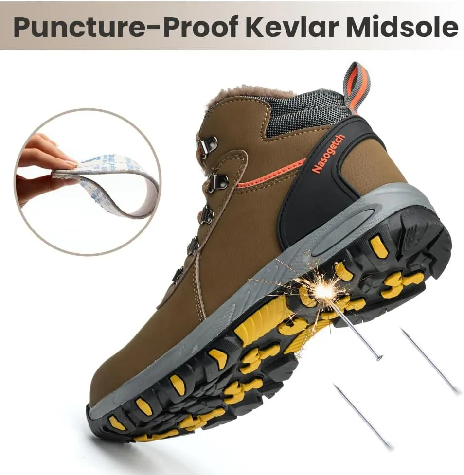 Nasogetch Steel Toe Boots for Men Women Work Boots Comfortable Lightweight Steel Toe Shoes Puncture Proof Non Slip Work Shoes Fleece-Lined