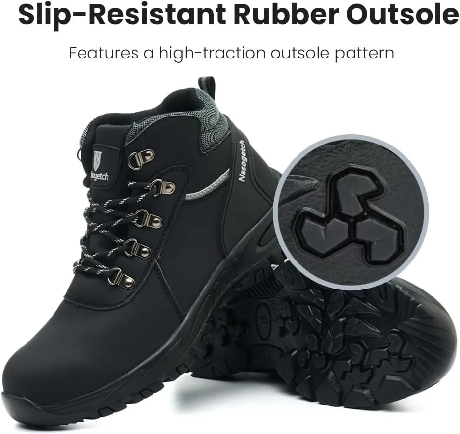 Nasogetch Steel Toe Boots for Men Women Work Boots Comfortable Lightweight Steel Toe Shoes Puncture Proof Non Slip Work Shoes Fleece-Lined