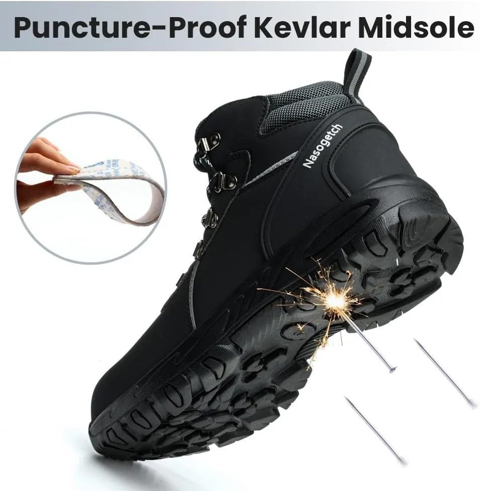 Nasogetch Steel Toe Boots for Men Women Work Boots Comfortable Lightweight Steel Toe Shoes Puncture Proof Non Slip Work Shoes Fleece-Lined