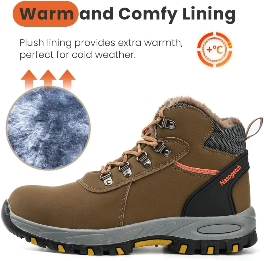 Nasogetch Steel Toe Boots for Men Women Work Boots Comfortable Lightweight Steel Toe Shoes Puncture Proof Non Slip Work Shoes Fleece-Lined