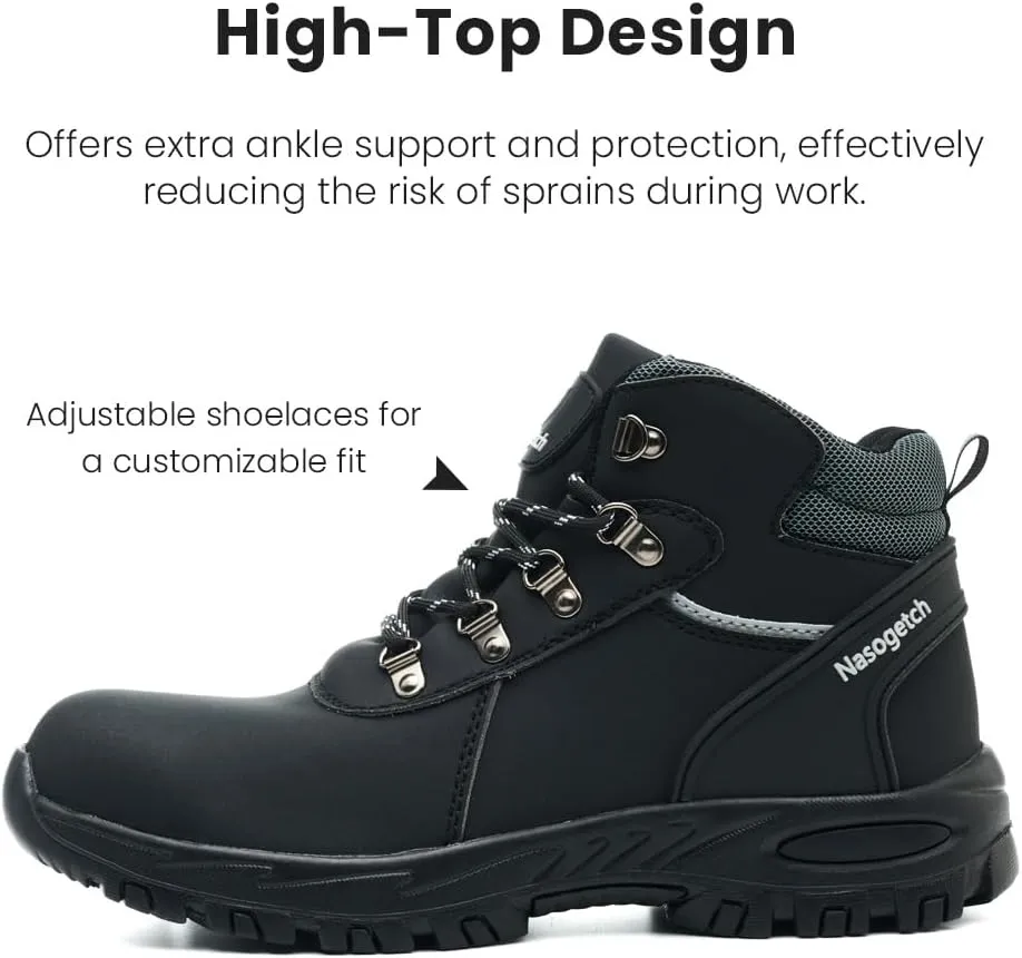 Nasogetch Steel Toe Boots for Men Women Work Boots Comfortable Lightweight Steel Toe Shoes Puncture Proof Non Slip Work Shoes Fleece-Lined