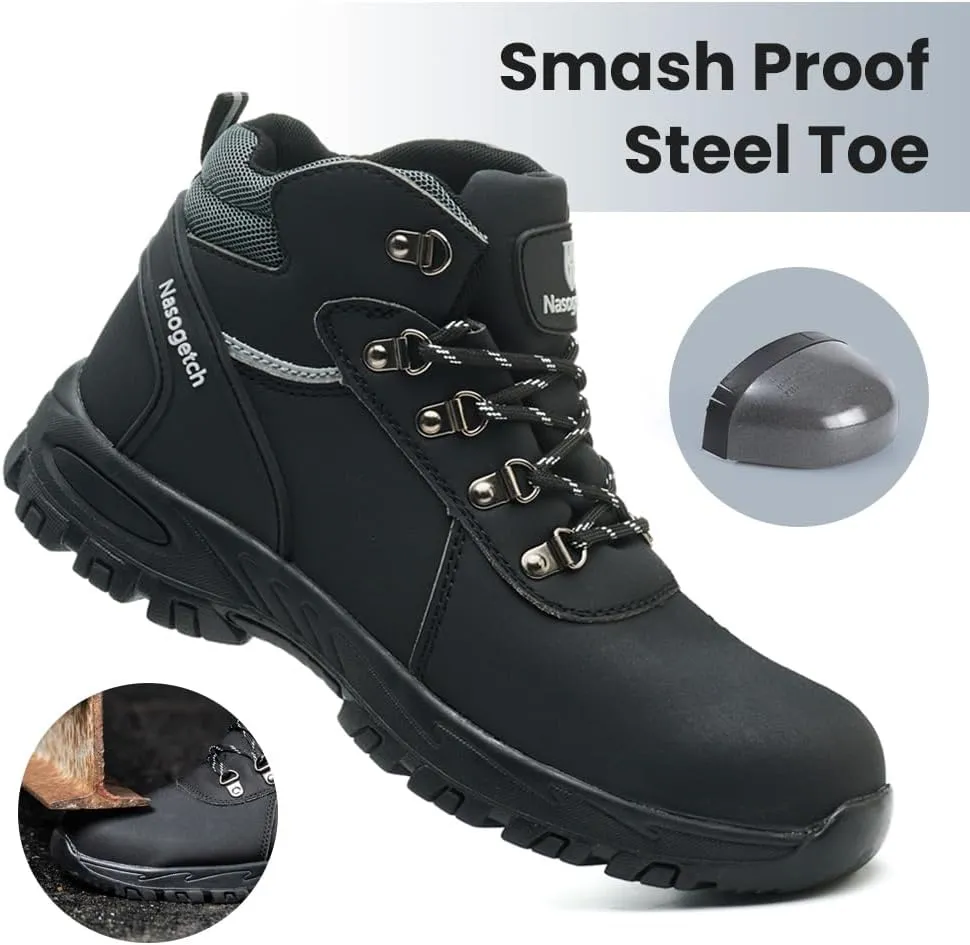 Nasogetch Steel Toe Boots for Men Women Work Boots Comfortable Lightweight Steel Toe Shoes Puncture Proof Non Slip Work Shoes Fleece-Lined