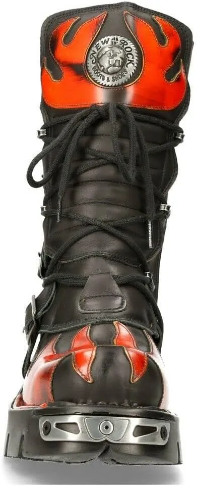 New Rock Boots 591 Flame Metallic Leather Women's Goth Punk Biker Fashion