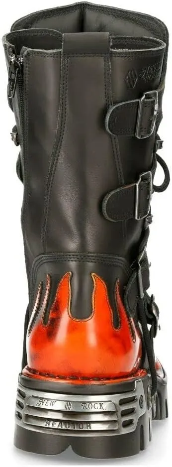 New Rock Boots 591 Flame Metallic Leather Women's Goth Punk Biker Fashion