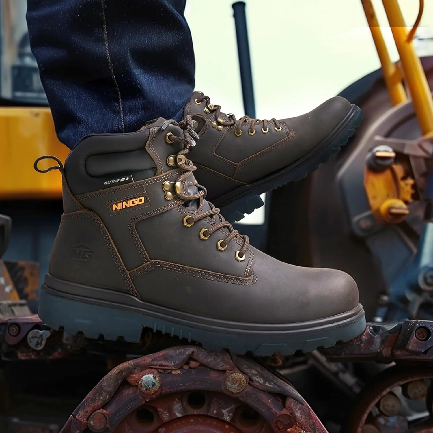 NINGO Steel Toe Work Boots for Men, Waterproof Work Boot with Puncture Proof, Oil & Slip Resistant, Comfortable Mens Construction Boots with EH Protection, Leather Shoes for Industrial
