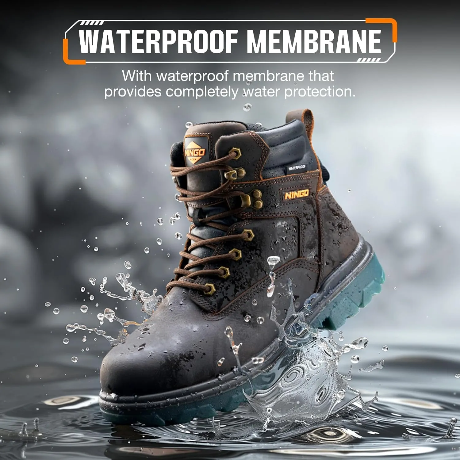 NINGO Steel Toe Work Boots for Men, Waterproof Work Boot with Puncture Proof, Oil & Slip Resistant, Comfortable Mens Construction Boots with EH Protection, Leather Shoes for Industrial