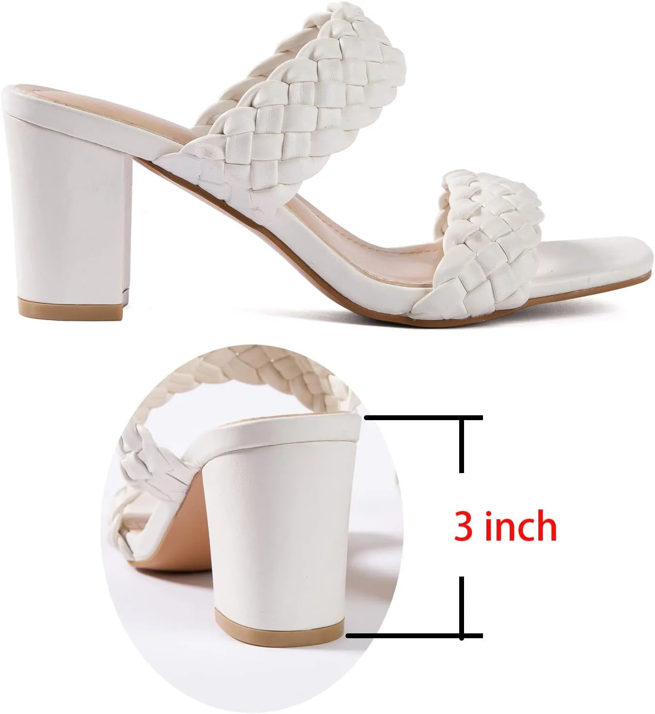 N.N.G Women Heels Sandals Braided Block Nude Summer Chunky Square Leather Woven Comfort Strappy Dress Casual Pumps Mules