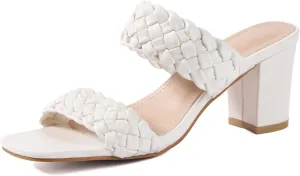 N.N.G Women Heels Sandals Braided Block Nude Summer Chunky Square Leather Woven Comfort Strappy Dress Casual Pumps Mules
