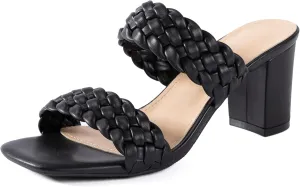 N.N.G Women Heels Sandals Braided Block Nude Summer Chunky Square Leather Woven Comfort Strappy Dress Casual Pumps Mules