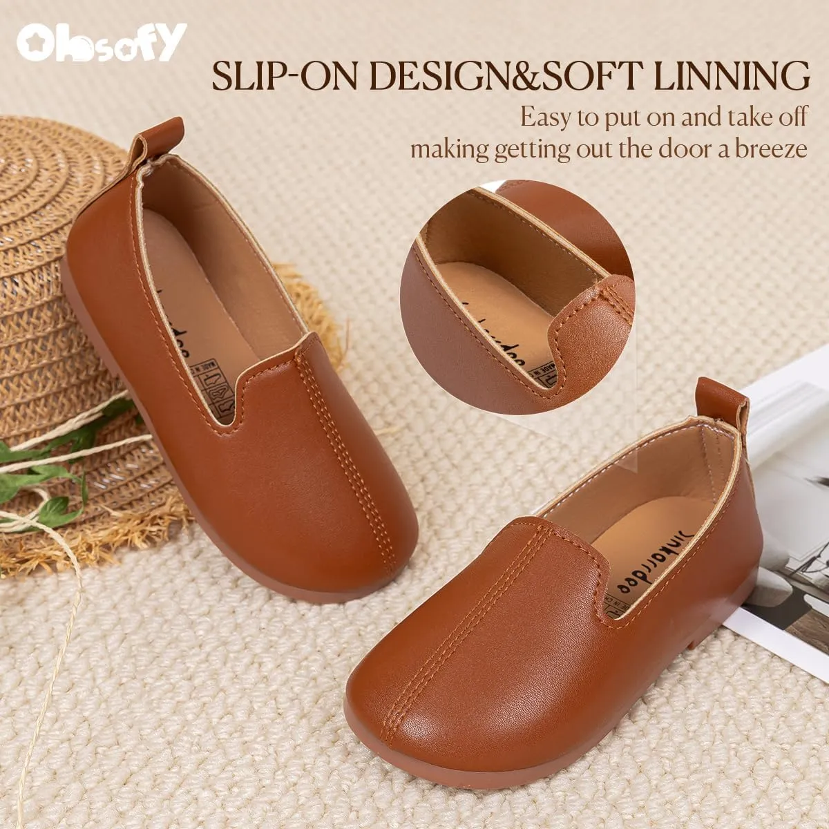 ohsofy Boys Girls Soft Slip-On Loafers Comfort Cozy Oxford Rubber Sole Casual Wedding Party Dress Shoes(Toddler/Little Kid)