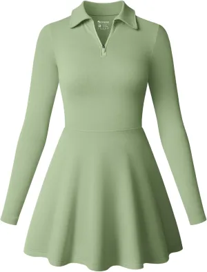 OQQ Womens Dress Casual Long Sleeve Elastic Simple A-Line Zipper Mini Dress