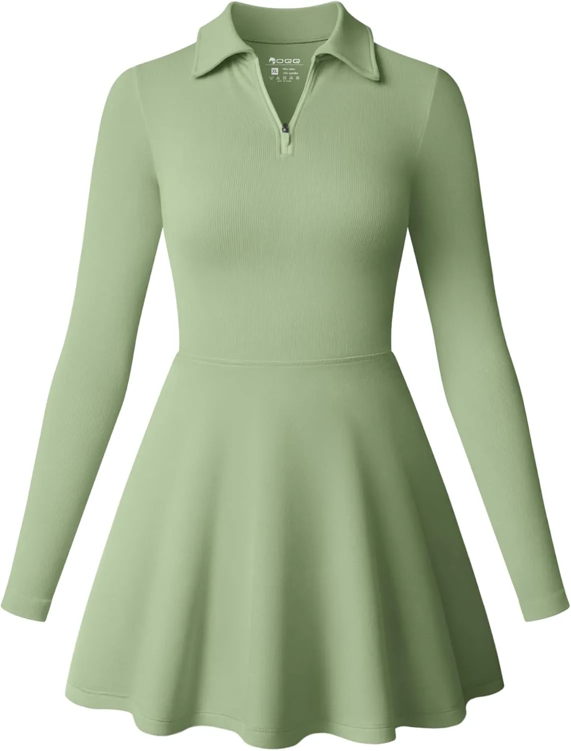 OQQ Womens Dress Casual Long Sleeve Elastic Simple A-Line Zipper Mini Dress