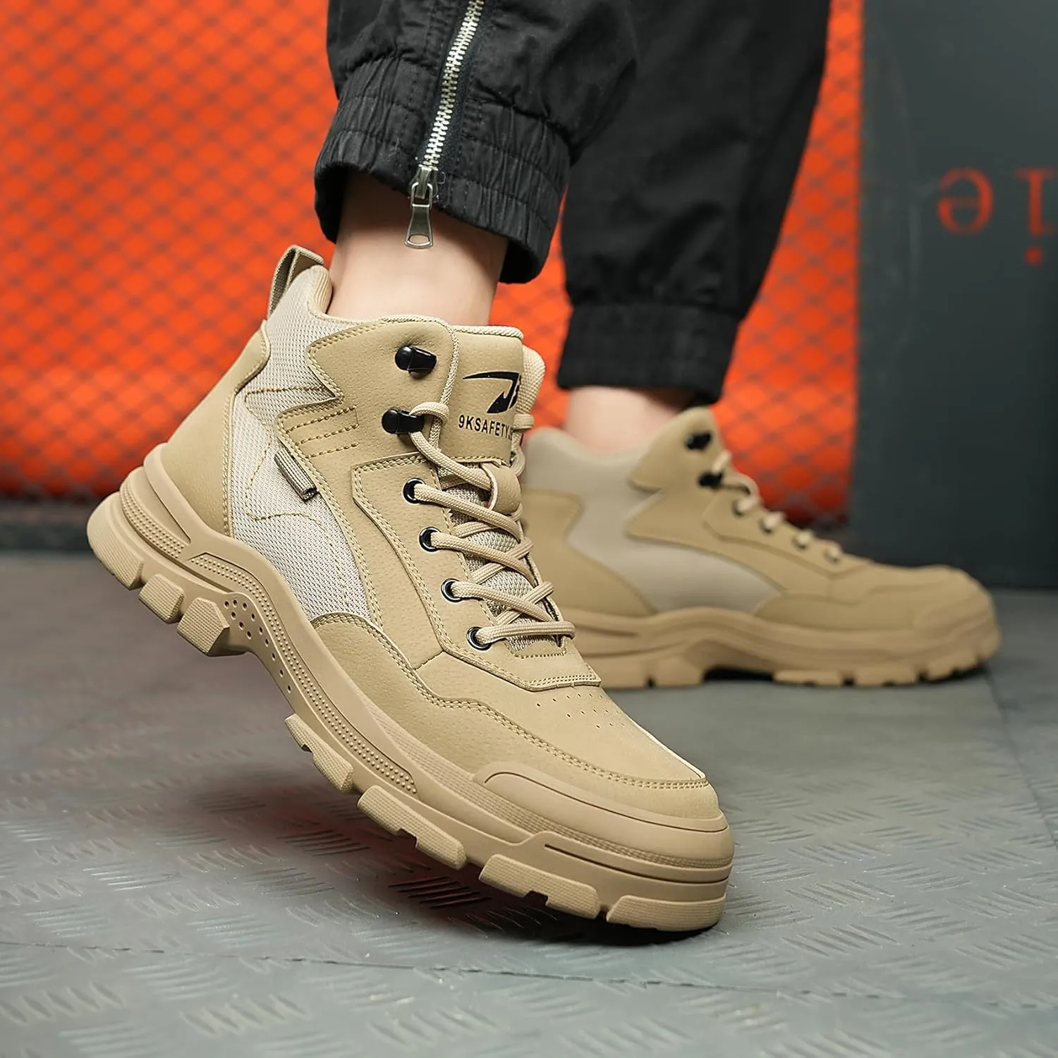 ORISTACO Waterproof Steel Toe Work Safety Boots Lightweight Breathable Slip Resistant Construction Sneakers
