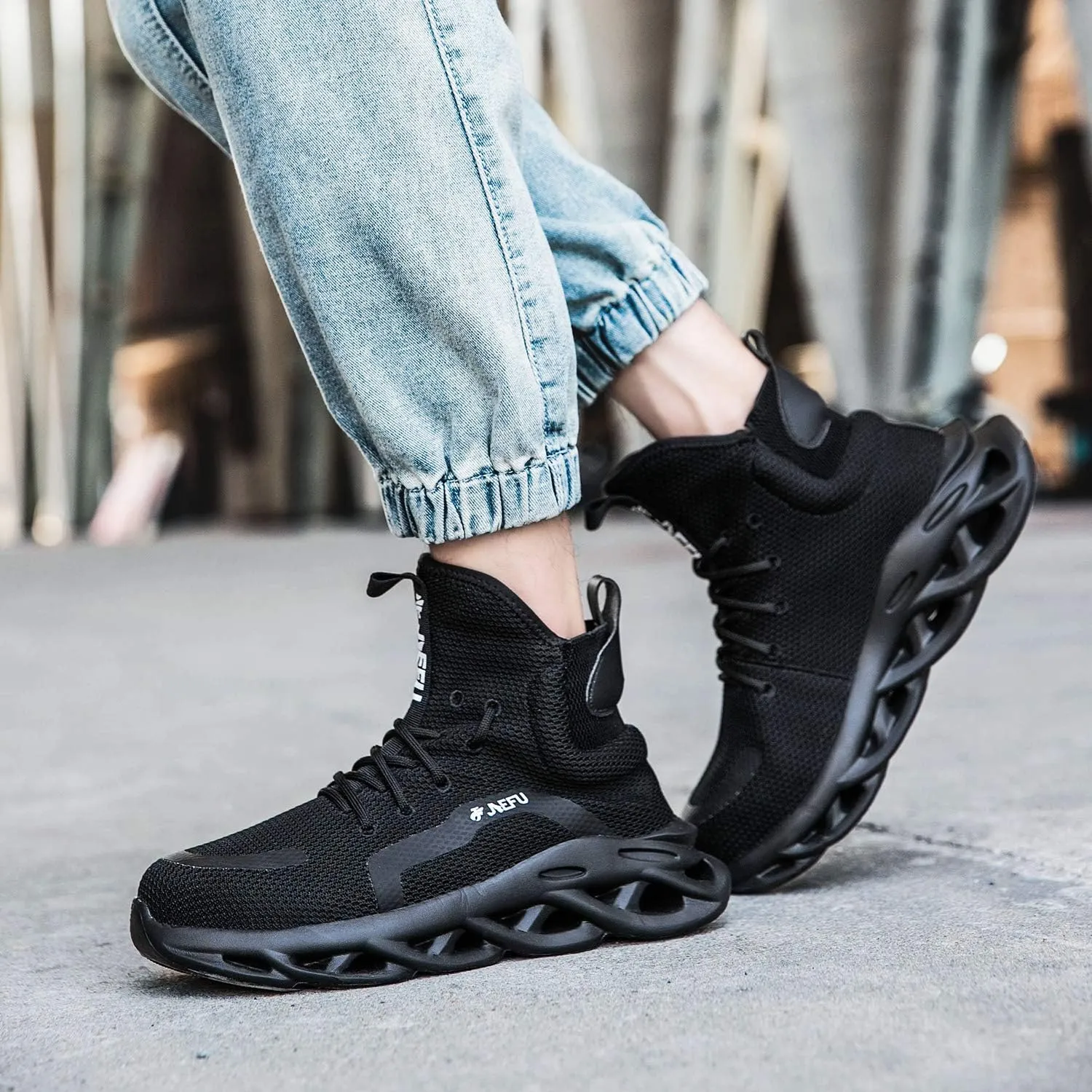 ORISTACO Work Safety Boots Breathable Lightweight Steel Toe Industrial Construction Landscaping Tennis Sneakers