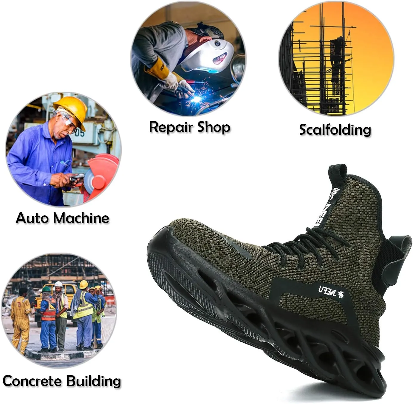 ORISTACO Work Safety Boots Breathable Lightweight Steel Toe Industrial Construction Landscaping Tennis Sneakers