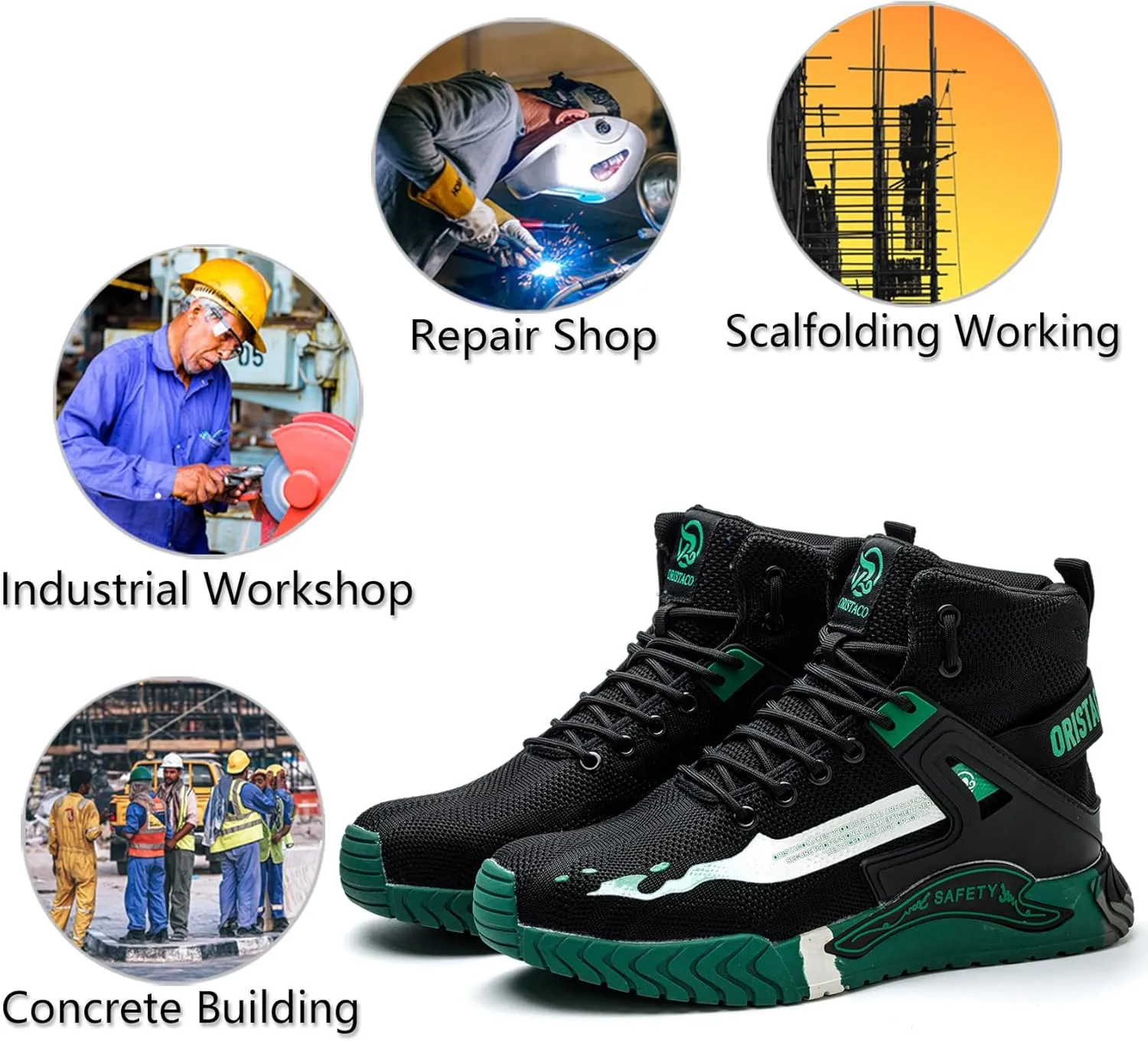 ORISTACO Work Safety Crew Boots Lightweight Breathable Industry Construction Steel Toe Sneakers