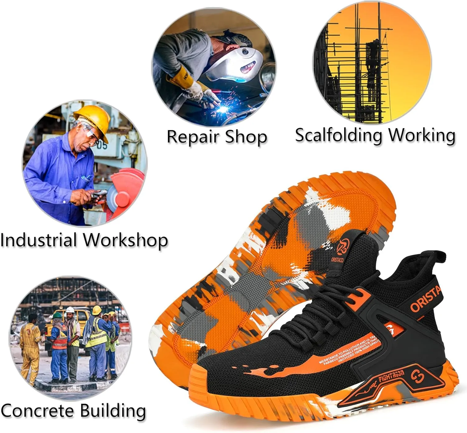 ORISTACO Work Safety Crew Boots Lightweight Breathable Industry Construction Steel Toe Sneakers