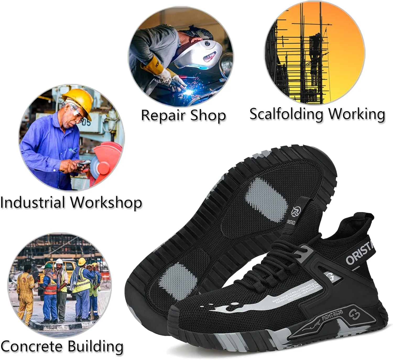 ORISTACO Work Safety Crew Boots Lightweight Breathable Industry Construction Steel Toe Sneakers