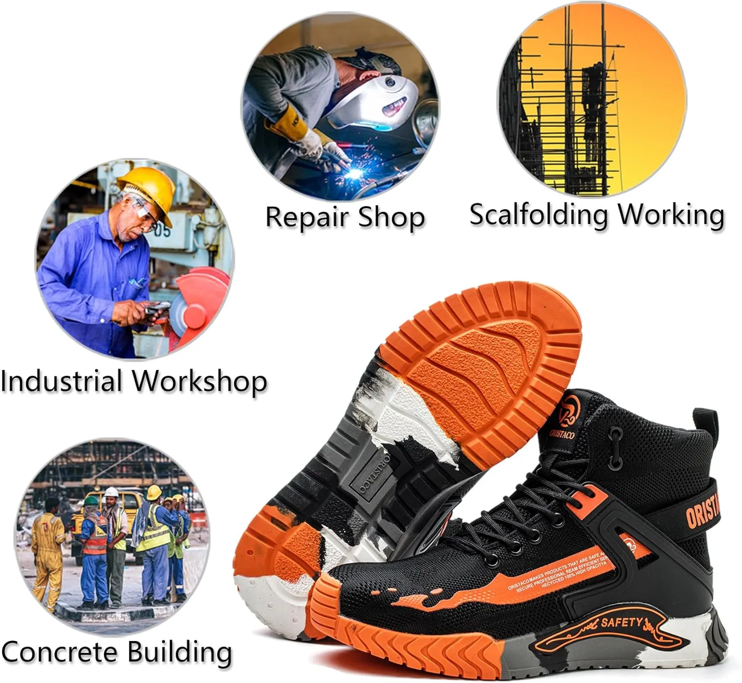 ORISTACO Work Safety Crew Boots Lightweight Breathable Industry Construction Steel Toe Sneakers