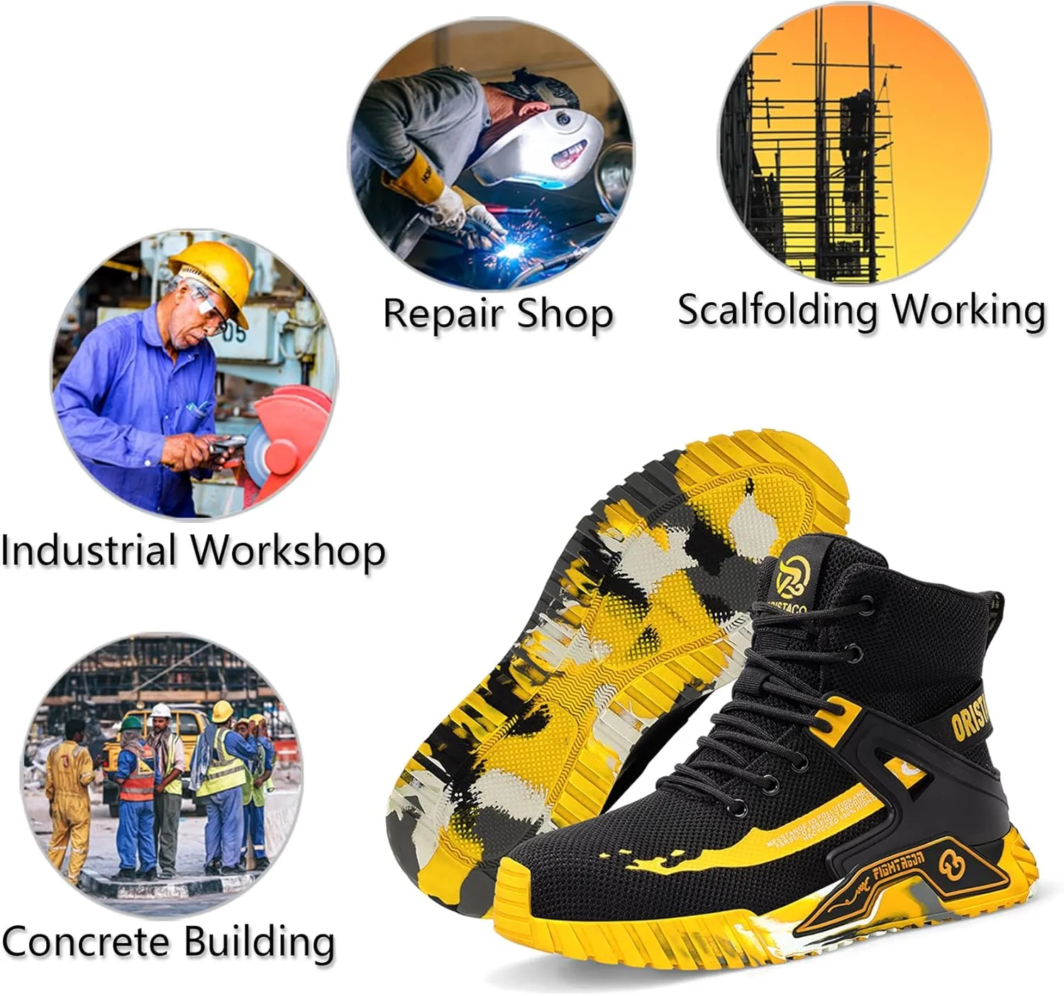 ORISTACO Work Safety Crew Boots Lightweight Breathable Industry Construction Steel Toe Sneakers