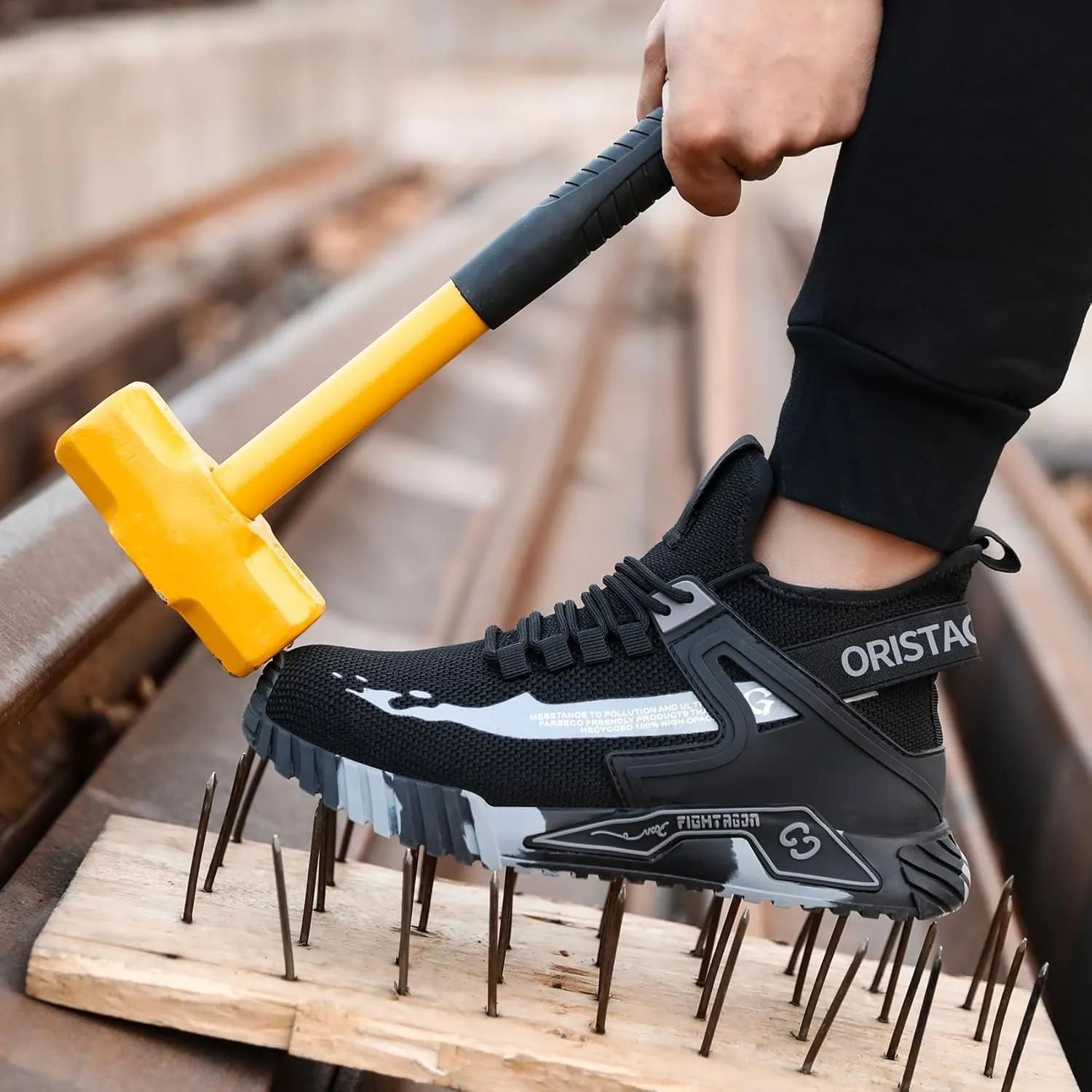 ORISTACO Work Safety Crew Boots Lightweight Breathable Industry Construction Steel Toe Sneakers